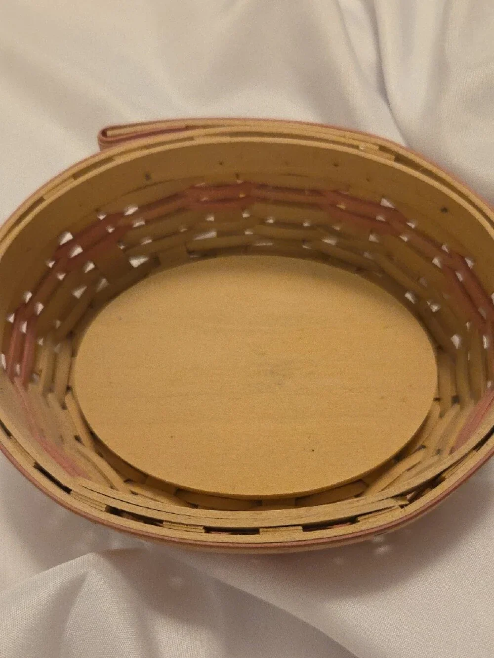 Longaberger Cream and Pink Woven Lidded Basket